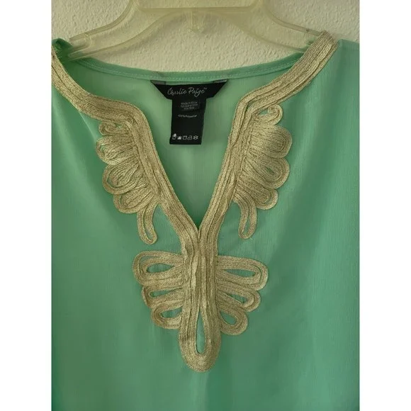 Charlie Paige Womens Turquoise Embroidered One Size Swim Cover Up Tunic Beach - Picture 2 of 11